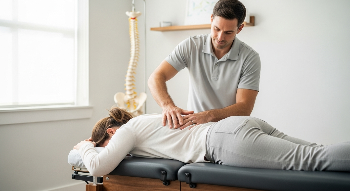 Chiropractor performing spinal adjustment